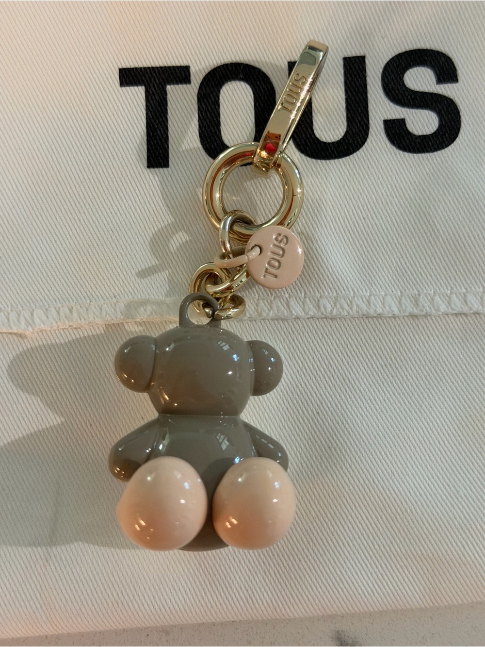 TOUS Gray Bear Keychain with Cream Feet and Gold Hardware - Picture 4 of 9